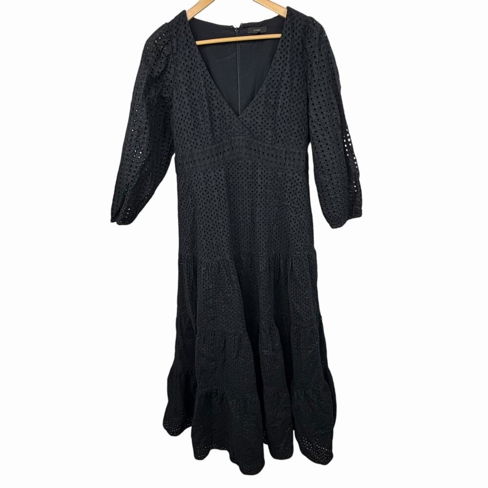 J. Crew Eyelet Maxi Dress Size 8 Black Tiered Short Sleeve Summer